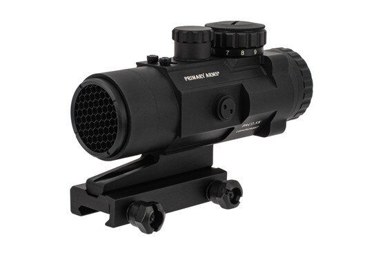 Primary Arms Anti-Reflection Device threads into the front objective hood to eliminate glare and lens flash.